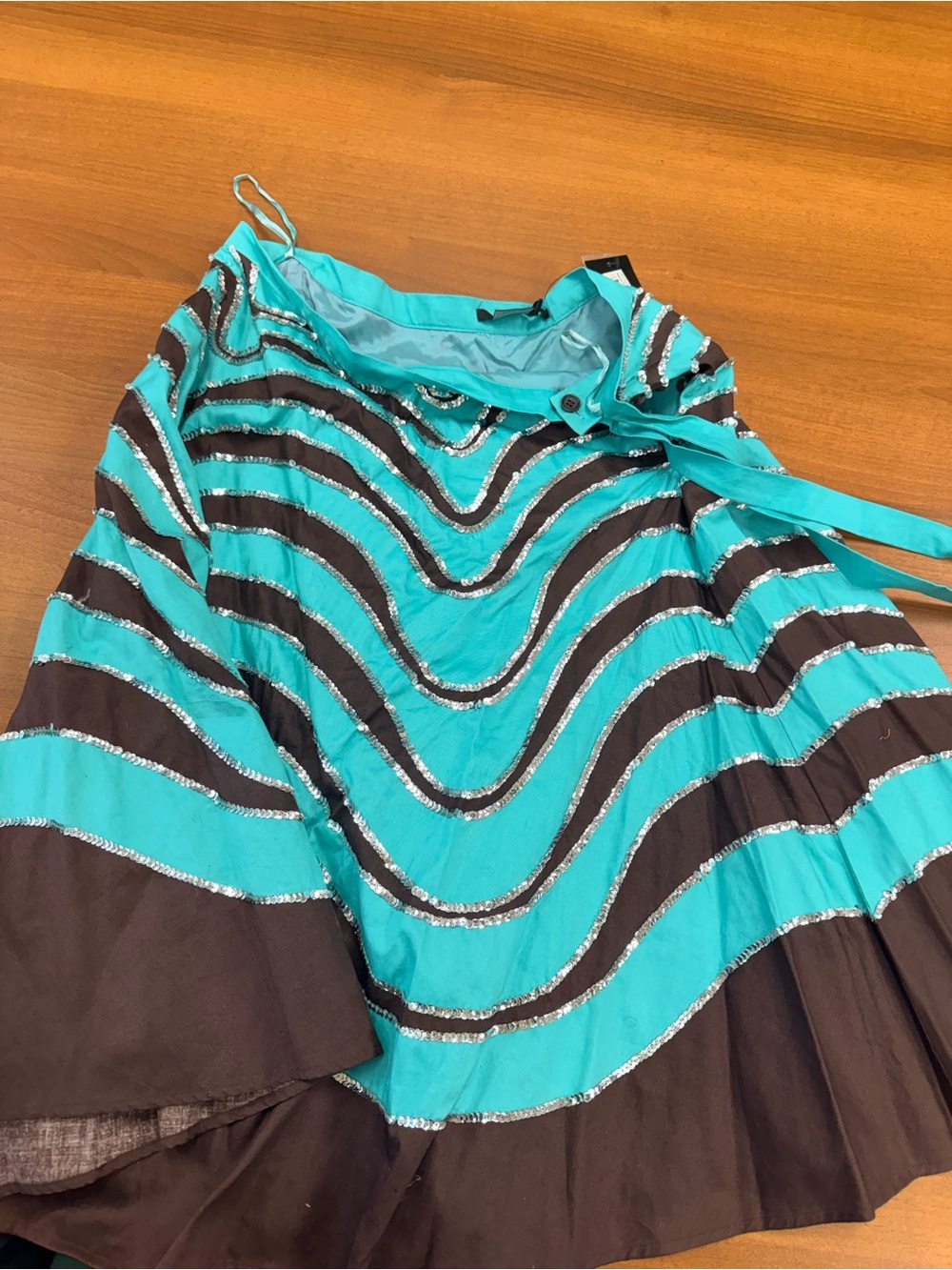 BCBGMaxAzria Turquoise and Brown Sequined Skirt